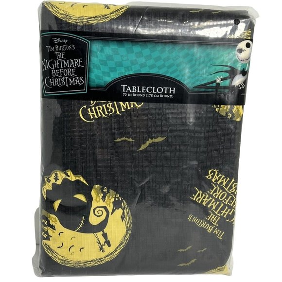 Disney Nightmare Before Christmas Tablecloth 70" Round Oogie Boogie Black Yellow - Picture 1 of 12